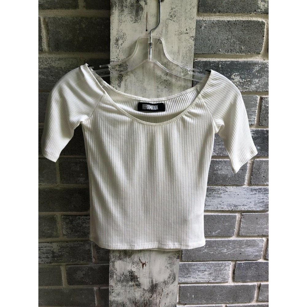 Reformation Boat Neck Crop Top Regular Solid Size